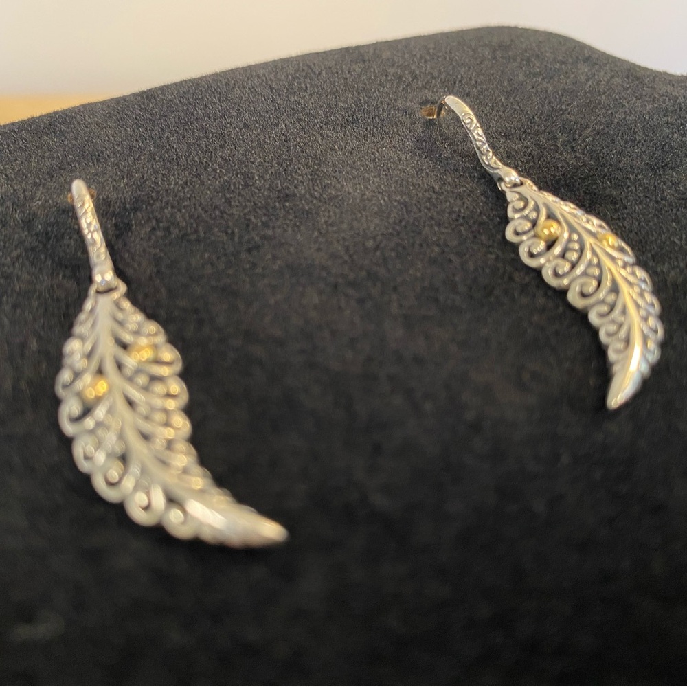 Sterling Silver and 18k Gold Leaf Earrings Artisan-Made | Samuel B. | Great gift - Picture 3 of 4